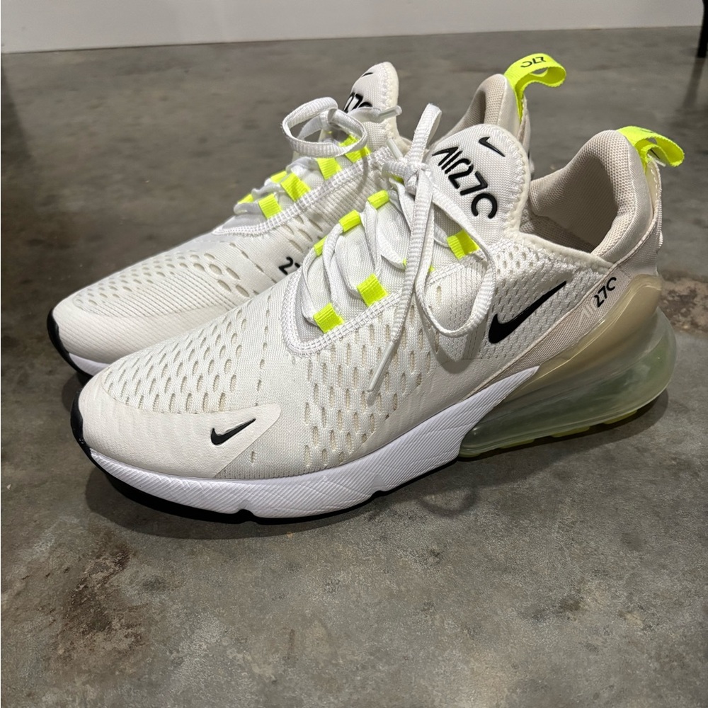 Nike Women’s White and Neon Green Air Max 270